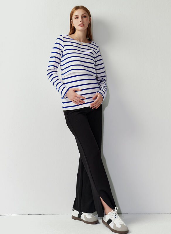 Striped Boat Neck Maternity & Nursing Top