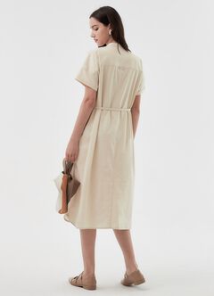 Cotton Maternity & Nursing Shirt Dress, Cream, hi-res