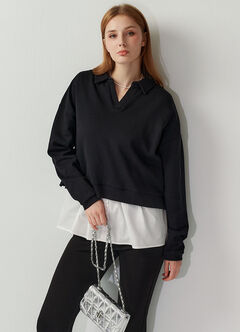 Skipper Collar 2 in 1 Maternity & Nursing Layered Jumper, Black, hi-res