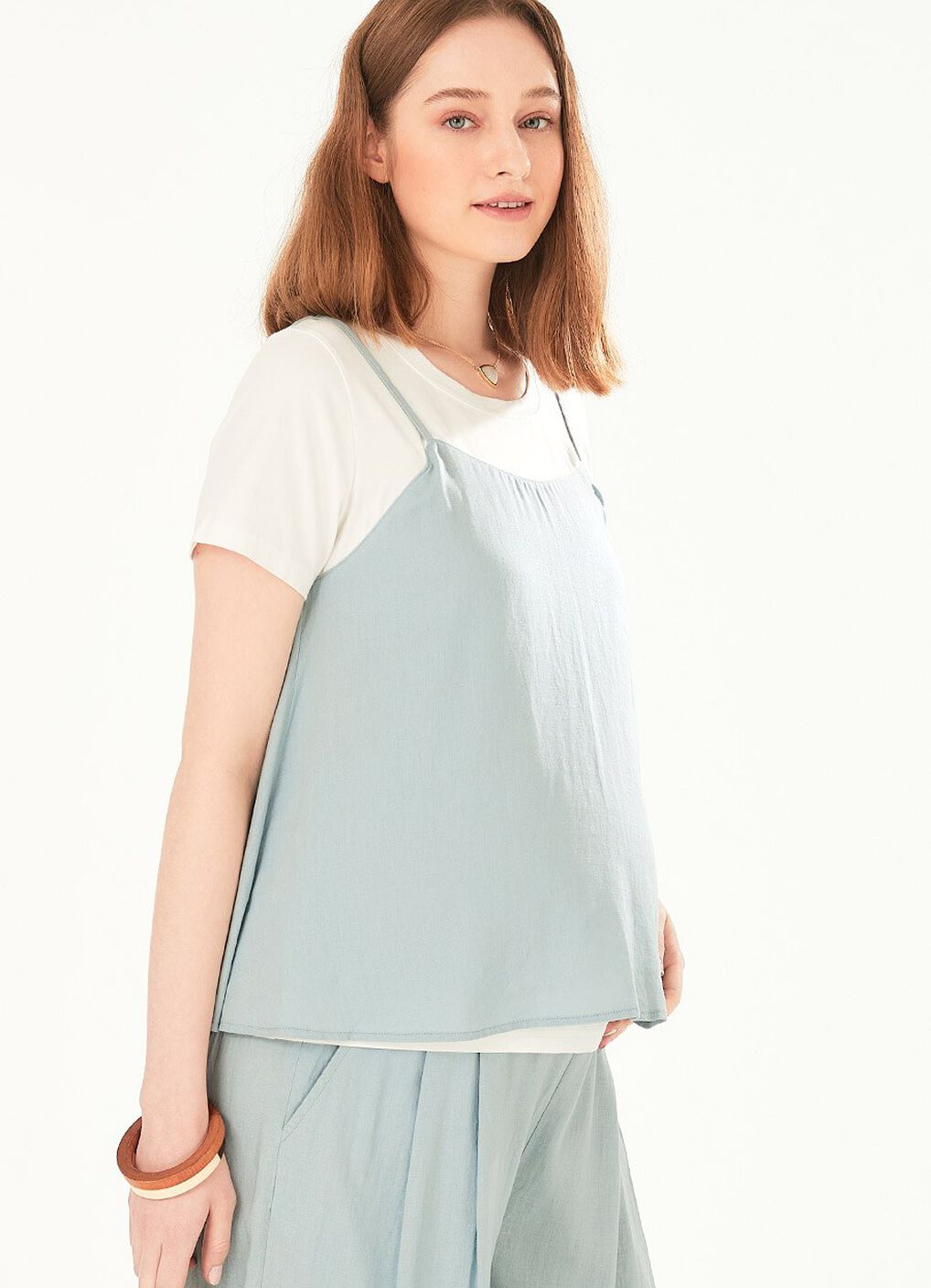 2 in 1 Maternity & Nursing Spliced Top, Blue Grey, hi-res image number 0