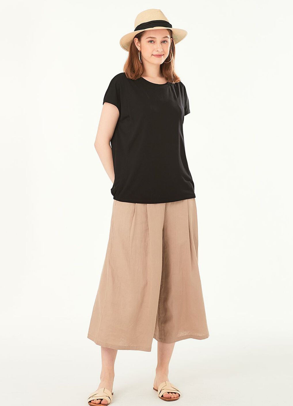 Drapey Maternity Wide Leg Pants, Khaki, hi-res image number 4