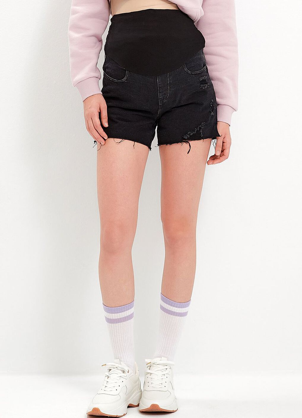 Raw Hem Ripped Maternity Denim Shorts, , hi-res image number 2