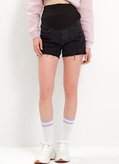 Raw Hem Ripped Maternity Denim Shorts, , hi-res