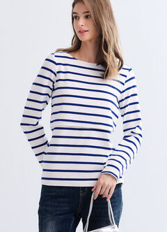 Striped Boat Neck Maternity & Nursing Top, , hi-res