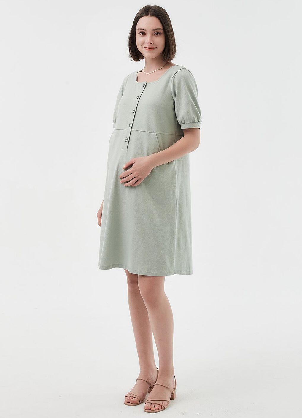 Buttoned Square Neck Maternity & Nursing Short Sleeve Dress, , hi-res image number 2