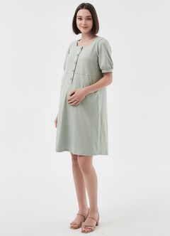 Buttoned Square Neck Maternity & Nursing Short Sleeve Dress, , hi-res