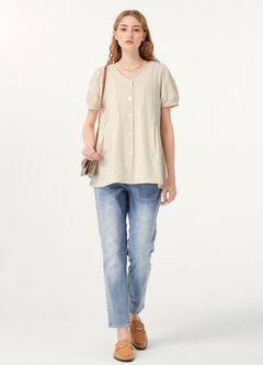 Puff Sleeves Button Down Maternity & Nursing Top, , hi-res