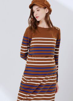 Striped Maternity & Nursing Dress, Camel, hi-res