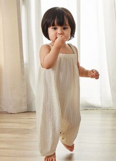 Spaghetti Strap Baby Bib Shorts, Cream, hi-res