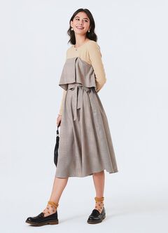 Splicing Maternity & Nursing Dress, Khaki, hi-res