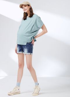 Maternity Ripped Denim Shorts, Navy, hi-res