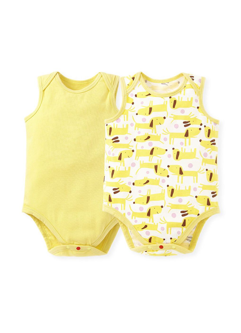 Puppy Baby Cotton Sleeveless Bodysuit 2 Pack, Yellow, hi-res image number 0