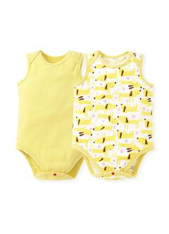 Puppy Baby Cotton Sleeveless Bodysuit 2 Pack, Yellow, hi-res