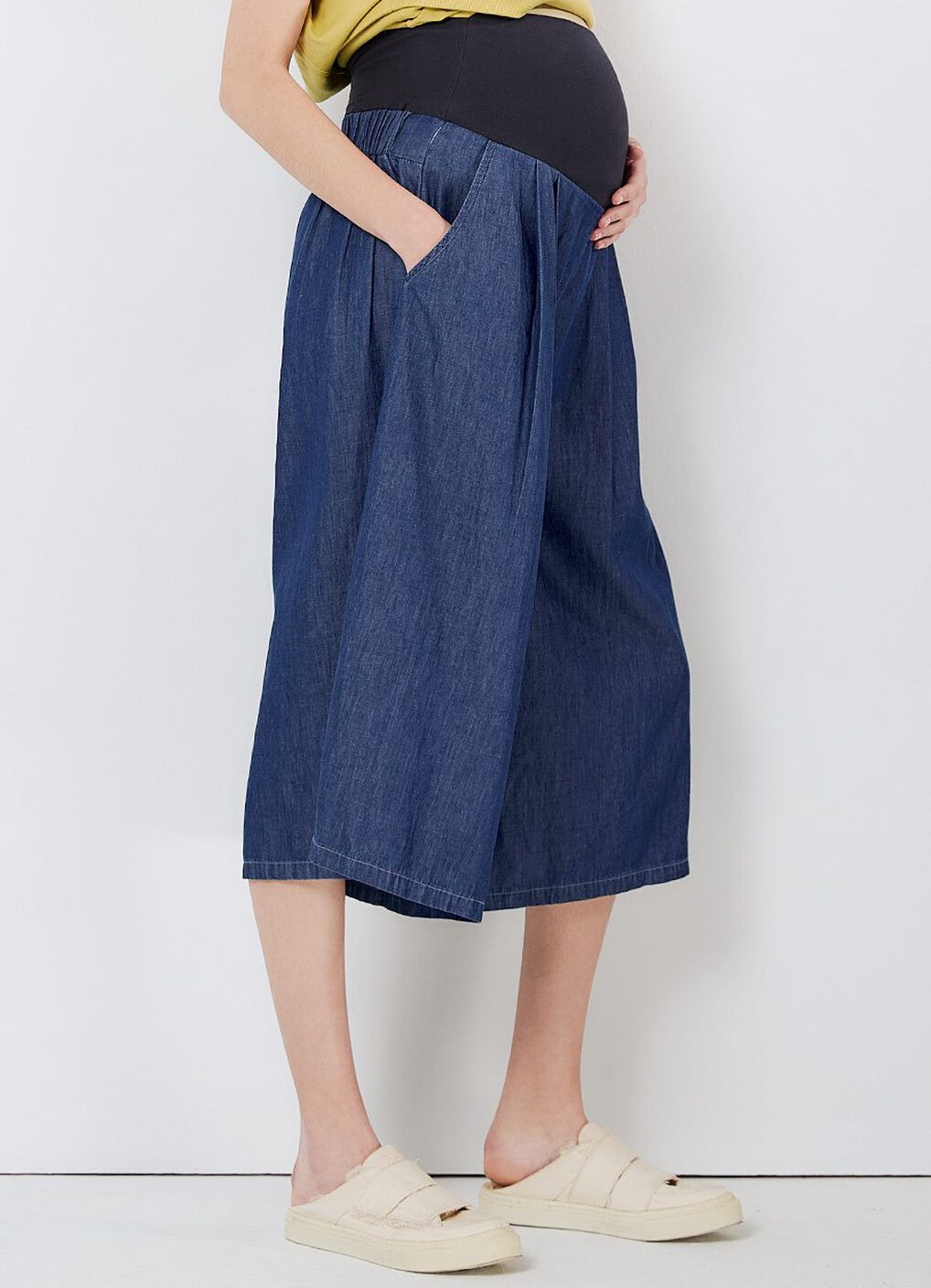 Drapey Denim Maternity Culottes Pants, , hi-res image number 2