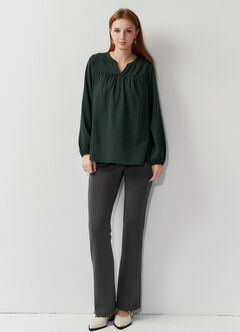 Pleated V-Neck Maternity & Nursing Top, Dark Green, hi-res