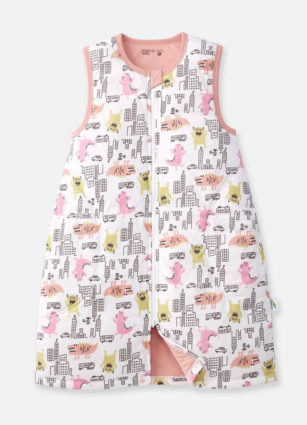 Lightweight Optimum Temp. Sleep Suit-Monster War, Pink, hi-res image number 0