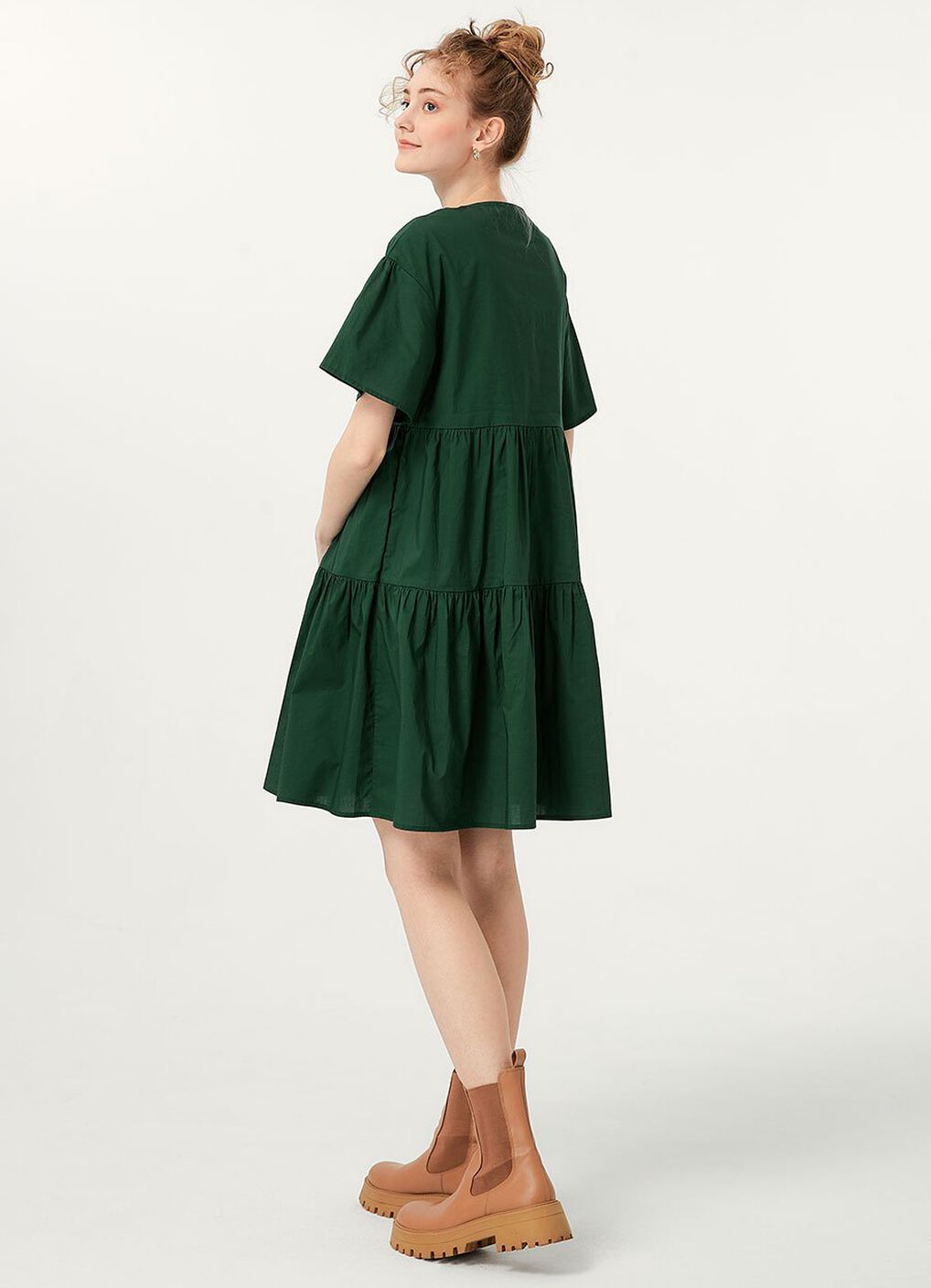 Flared Hem Cotton Maternity & Nursing Dress, Green, hi-res image number 3