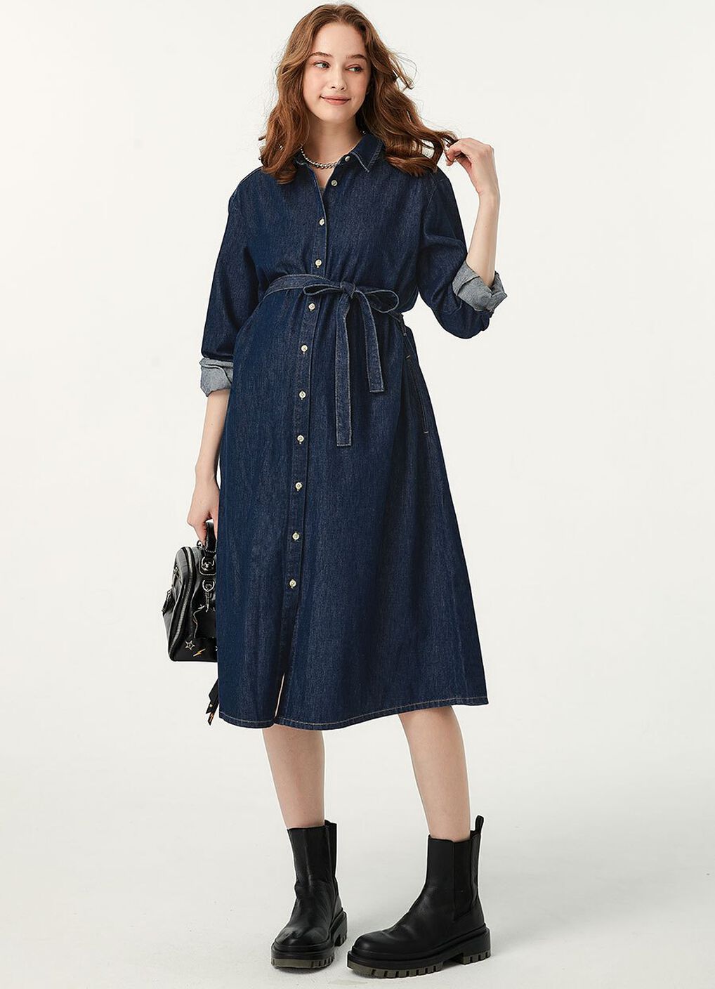 Denim Belted M&N Shirt Dress, , hi-res image number 2