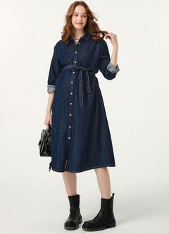 Denim Belted M&N Shirt Dress, , hi-res