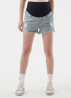 Raw Hem Maternity Denim Shorts, Light Blue, hi-res