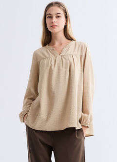 Pleated V-Neck Maternity & Nursing Top, Khaki, hi-res