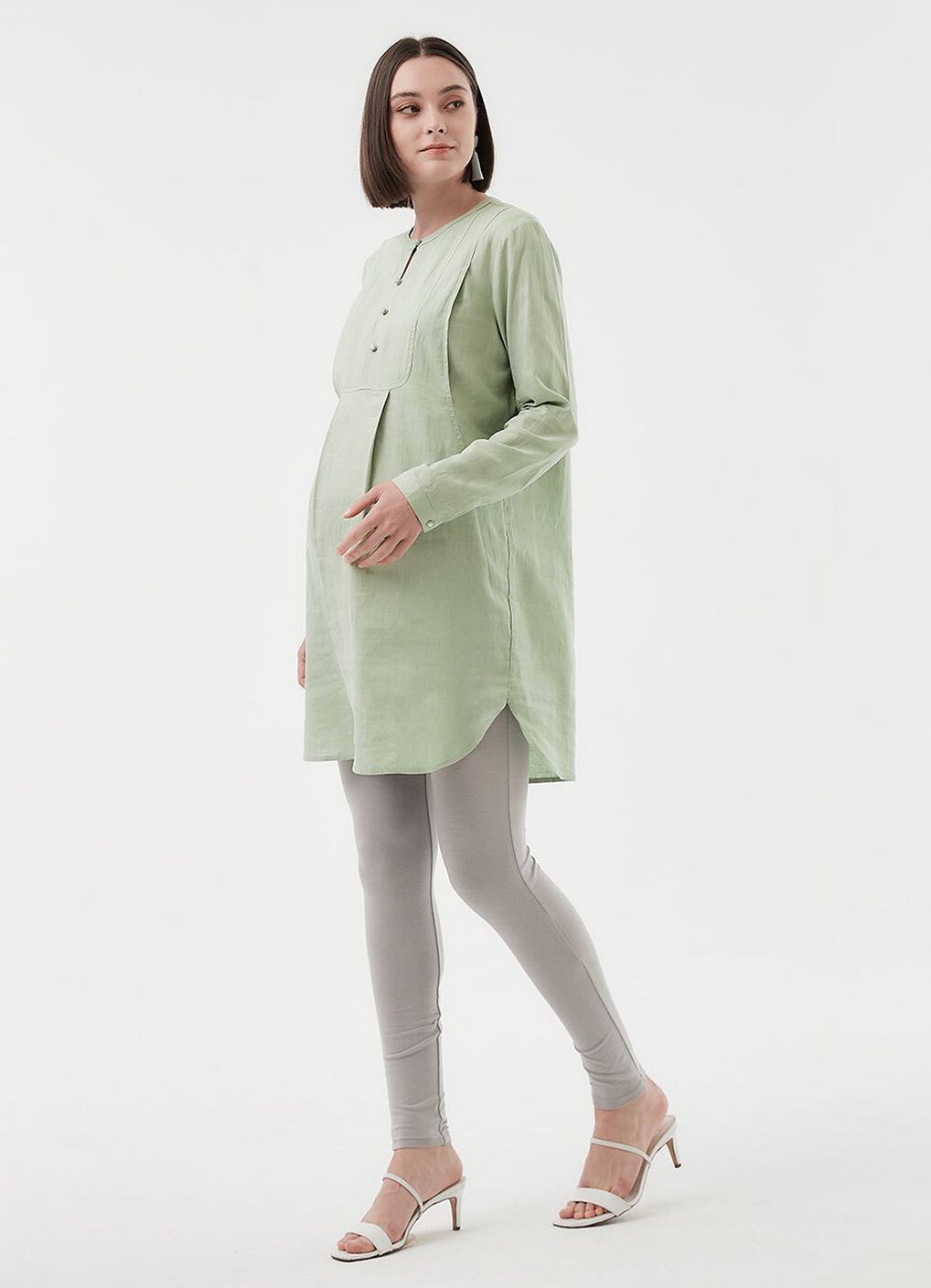 Half Button Round Neck Maternity & Nursing Long Top, Lime, hi-res image number 4