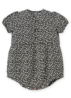 Floral-print Baby Short Sleeve Romper, Black, hi-res