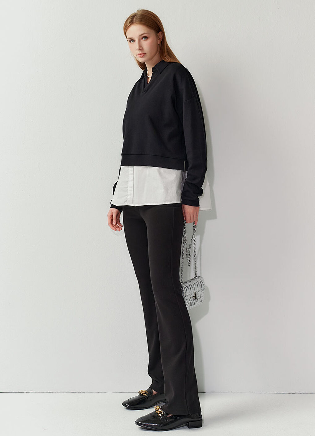Skipper Collar 2 in 1 Maternity & Nursing Layered Jumper, Black, hi-res image number 2