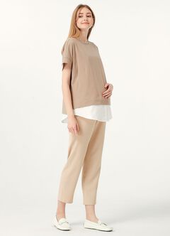 Cropped Maternity Slim Pants, Cream, hi-res