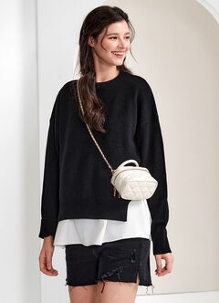 Knitted 2 in 1 Maternity & Nursing Layered Jumper, Black, hi-res