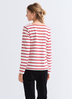 Striped Boat Neck Maternity & Nursing Top, Red, hi-res