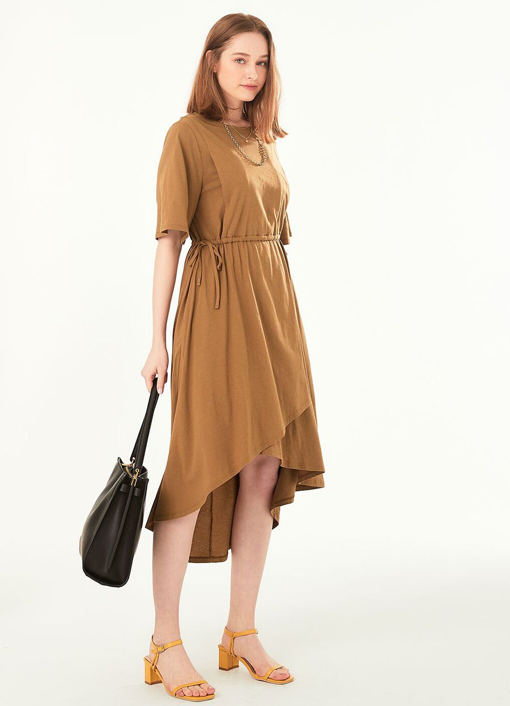 Drapey Maternity & Nursing Midi Dress, Brown, hi-res image number 2