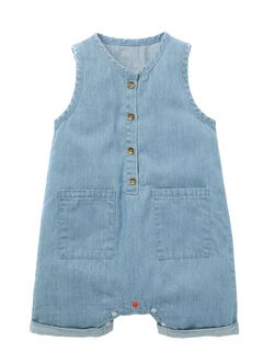 Baby S/L Patch Pocket Romper, Blue, hi-res