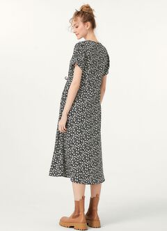 Floral Print V-Neck M&N Dress, Black, hi-res