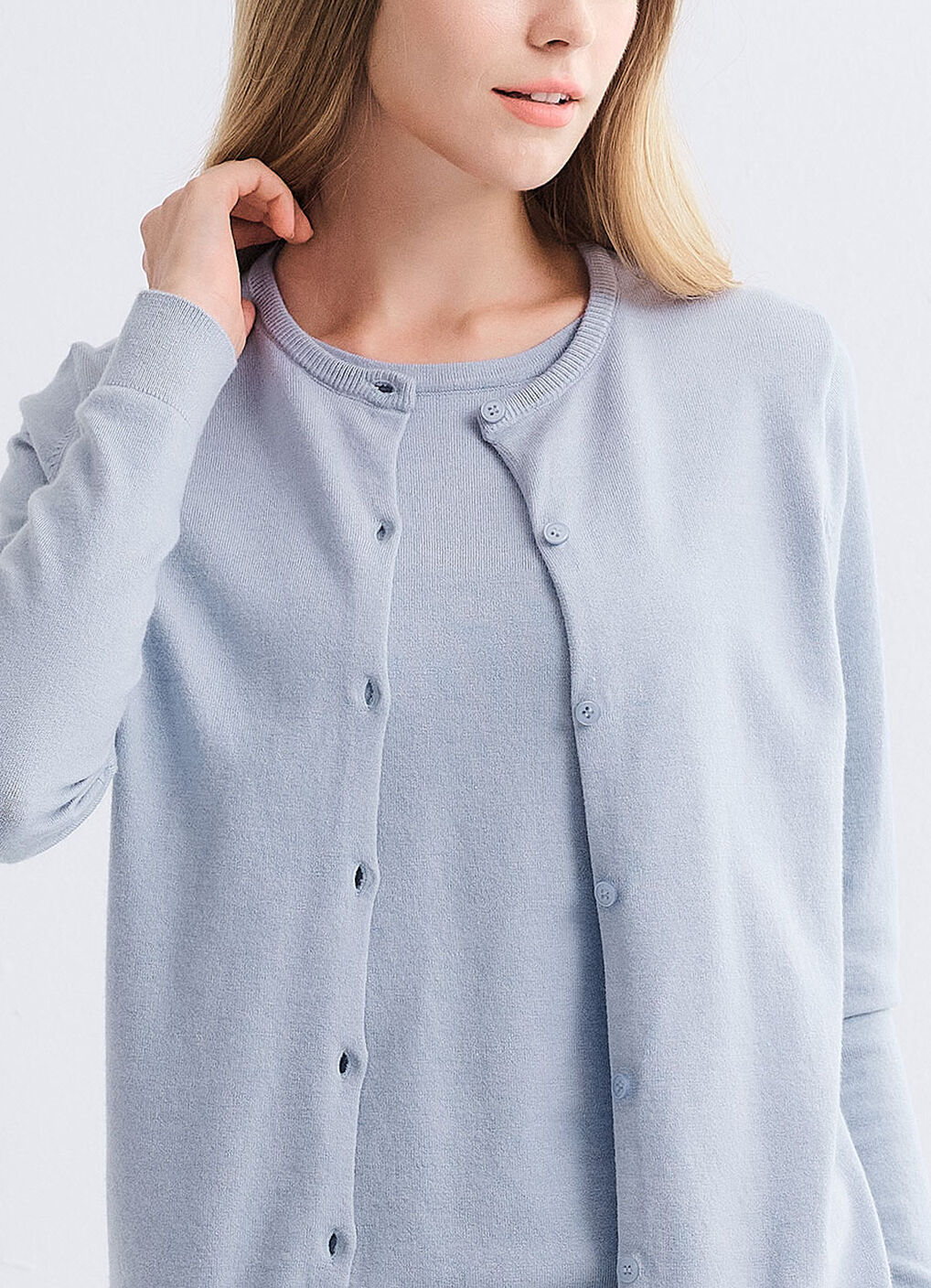 Knitted Crew Neck Maternity & Nursing Cardigan, Light Blue, hi-res image number 3