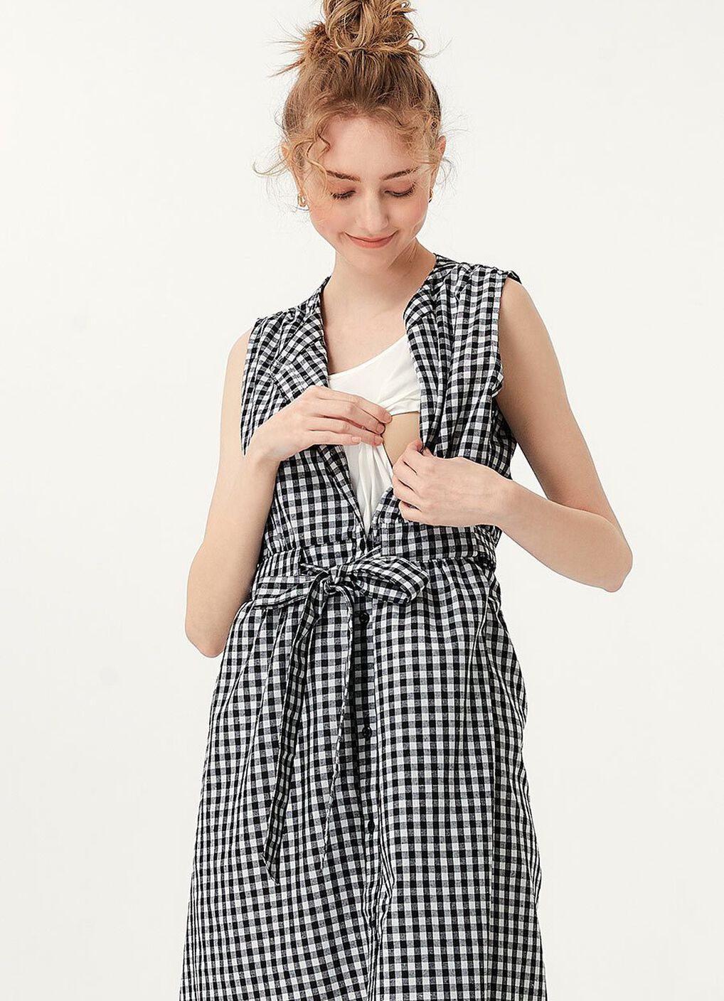 Button-through S/L Maternity & Nursing Dress, Black, hi-res image number 1