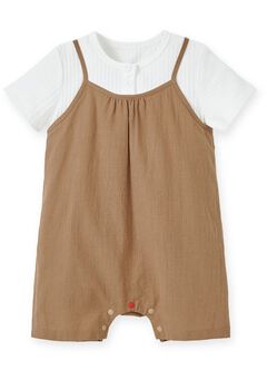 Baby Short Sleeve Romper, Camel, hi-res