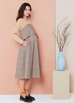 Splicing Maternity & Nursing Dress, Khaki, hi-res