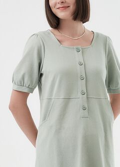 Buttoned Square Neck Maternity & Nursing Short Sleeve Dress, , hi-res
