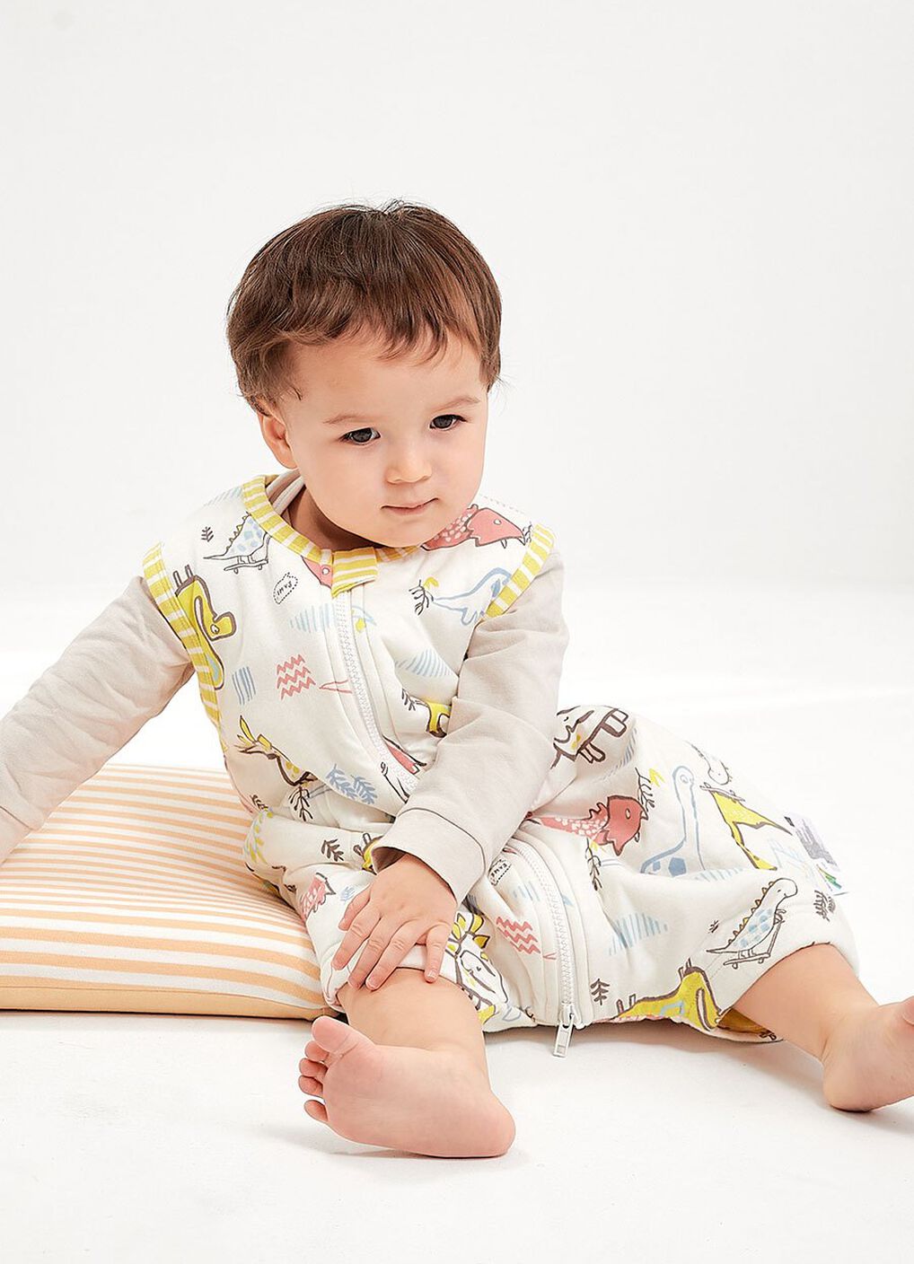 Lightweight Optimum Temp. Sleep Suit- Dinosaur, Mustard, hi-res image number 1