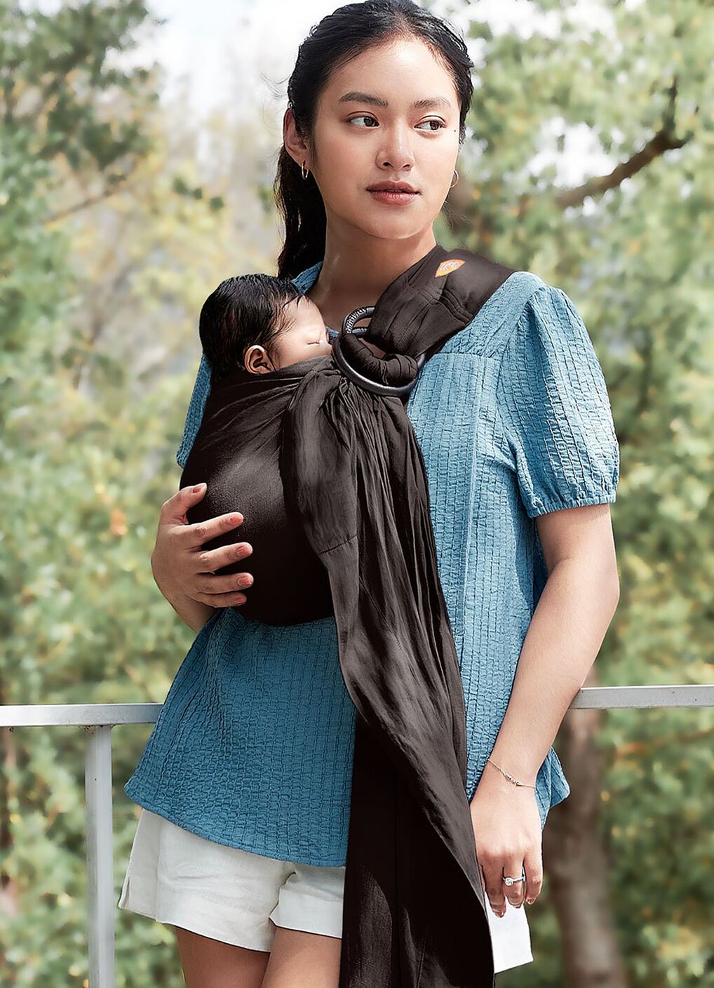Solid Linen Baby Ring Sling, Charcoal, hi-res image number 0