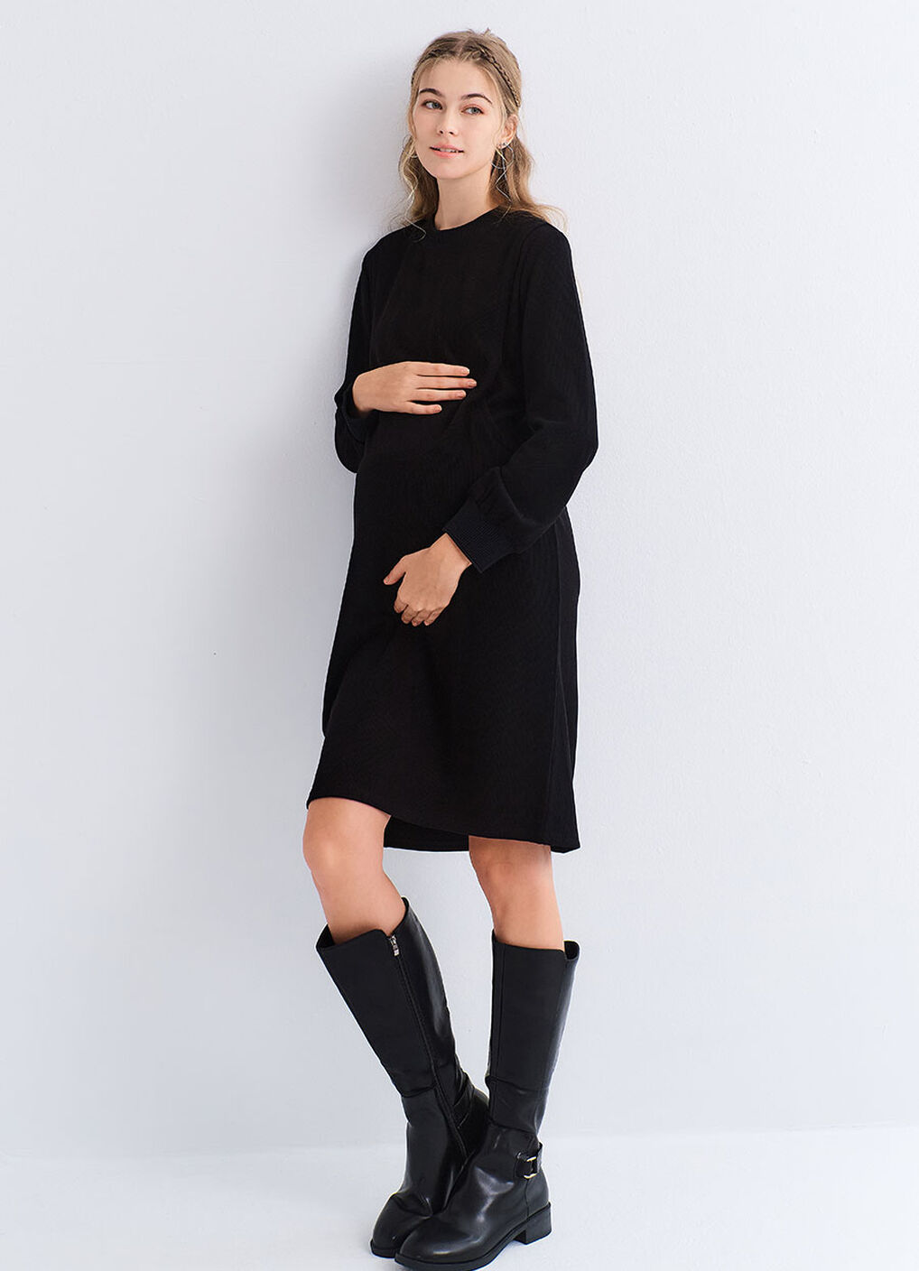 Soft Touch Maternity & Nursing Knit Dress, Black, hi-res image number 0