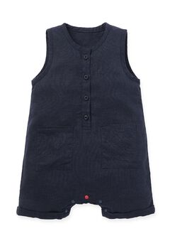 Baby S/L Patch Pocket Romper, Navy, hi-res