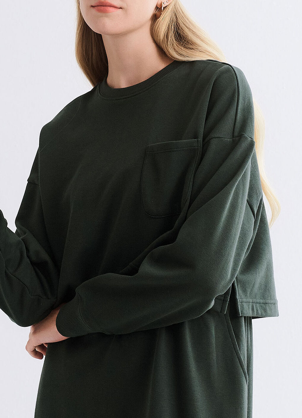 Back Slit Maternity & Nursing Two-Piece Dress, Dark Green, hi-res image number 2