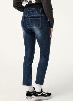 Raw Hem Maternity Slim Straight Jeans, Navy, hi-res