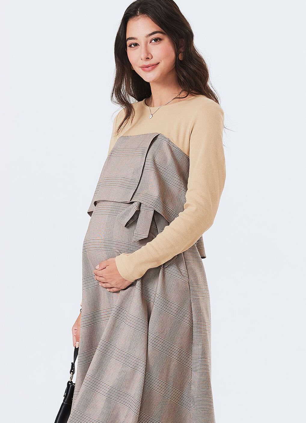 Splicing Maternity & Nursing Dress, Khaki, hi-res image number 4