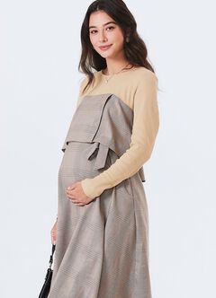 Splicing Maternity & Nursing Dress, Khaki, hi-res