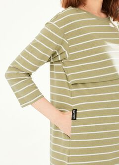 Striped Maternity & Nursing Pyjama Dress, Olive, hi-res