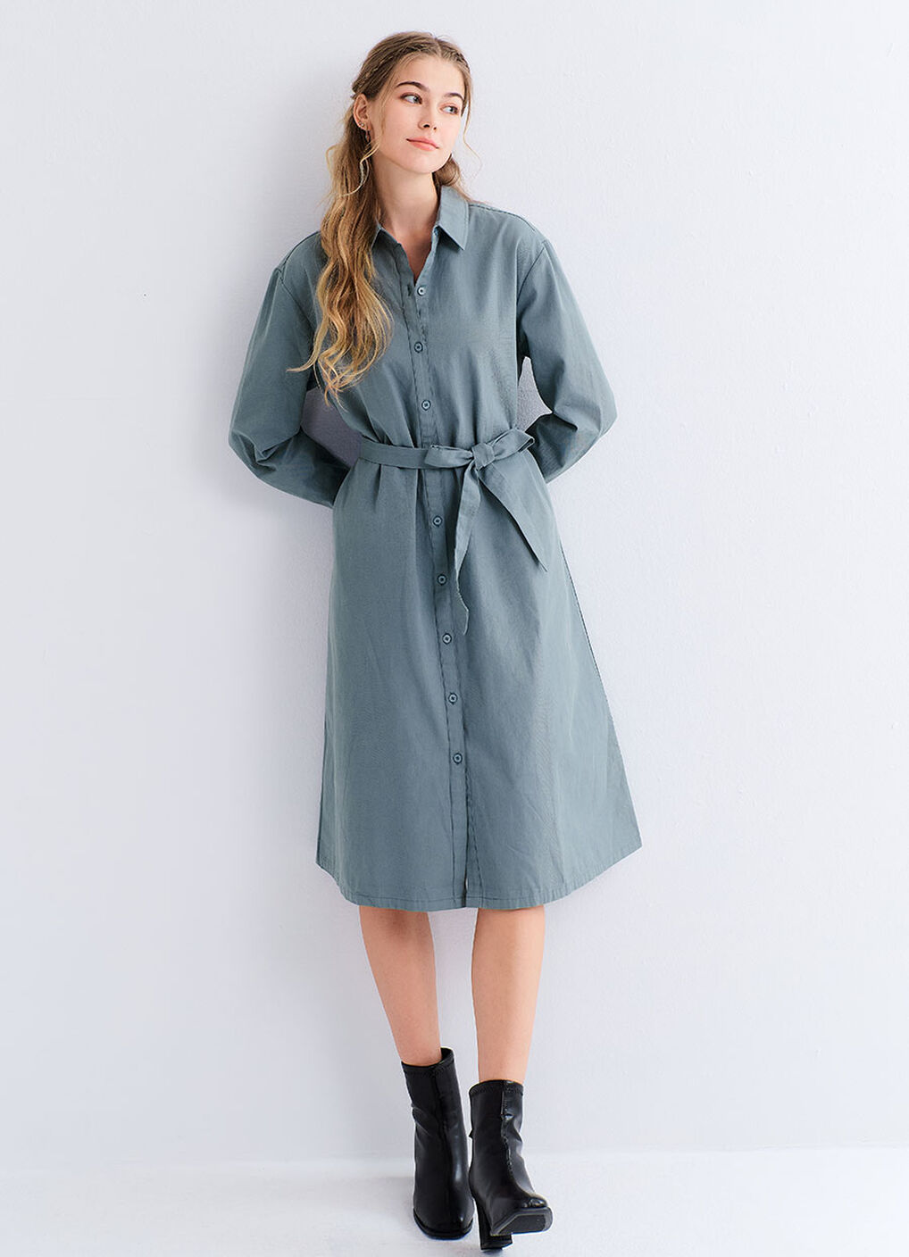 Elegant Belted Maternity & Nursing Shirt Dress, , hi-res image number 0