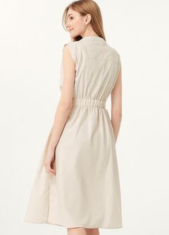 Button-through S/L Maternity & Nursing Dress, Khaki, hi-res